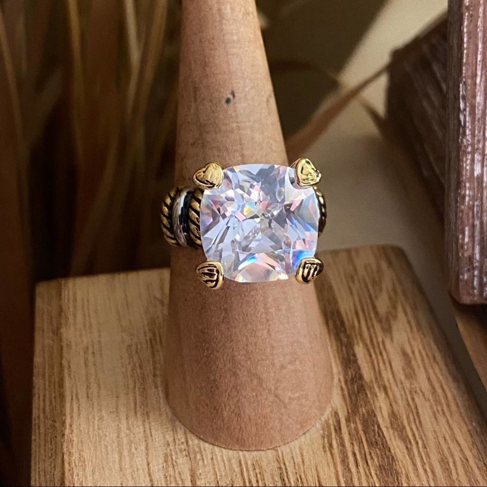 Two Tone AAA CZ Statement Ring With Galvanic Plating  Sizes 7,9,10